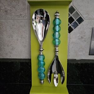 MANGO MOON Salad Dessert Contemporary Serving Fork Spoon Set NIB